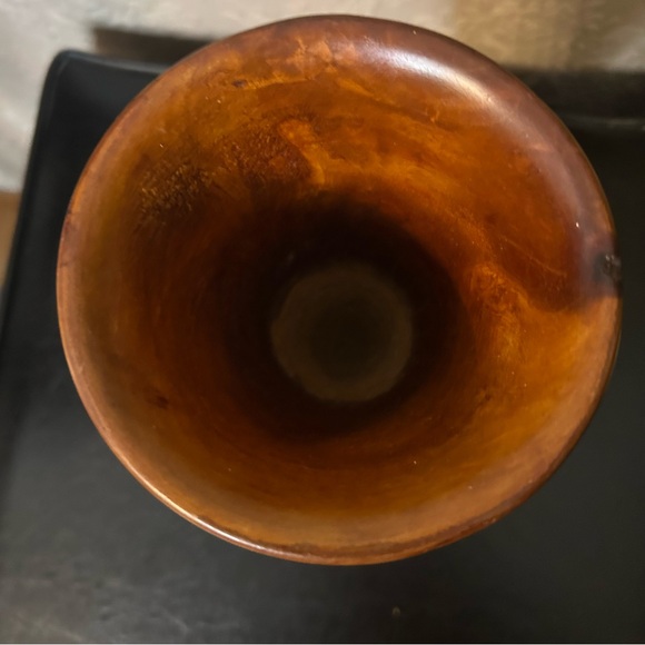 Handcrafted Wooden Vase Folk Art Wood Carved Floral Design 9” high 4.5” across - Picture 5 of 6